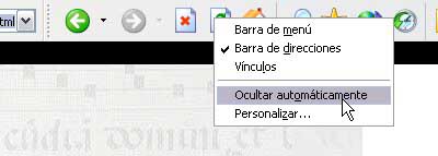 Menú contextual de pantalla completa